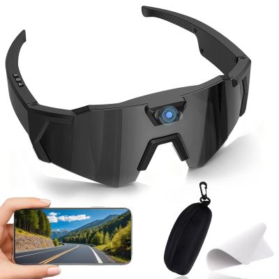 Flaviau 4k POV Sports Glasses, Smart Baseball Sunglasses with Camera, Record Audio, Video & Take Photos, for Cycling Hiking (SetC)