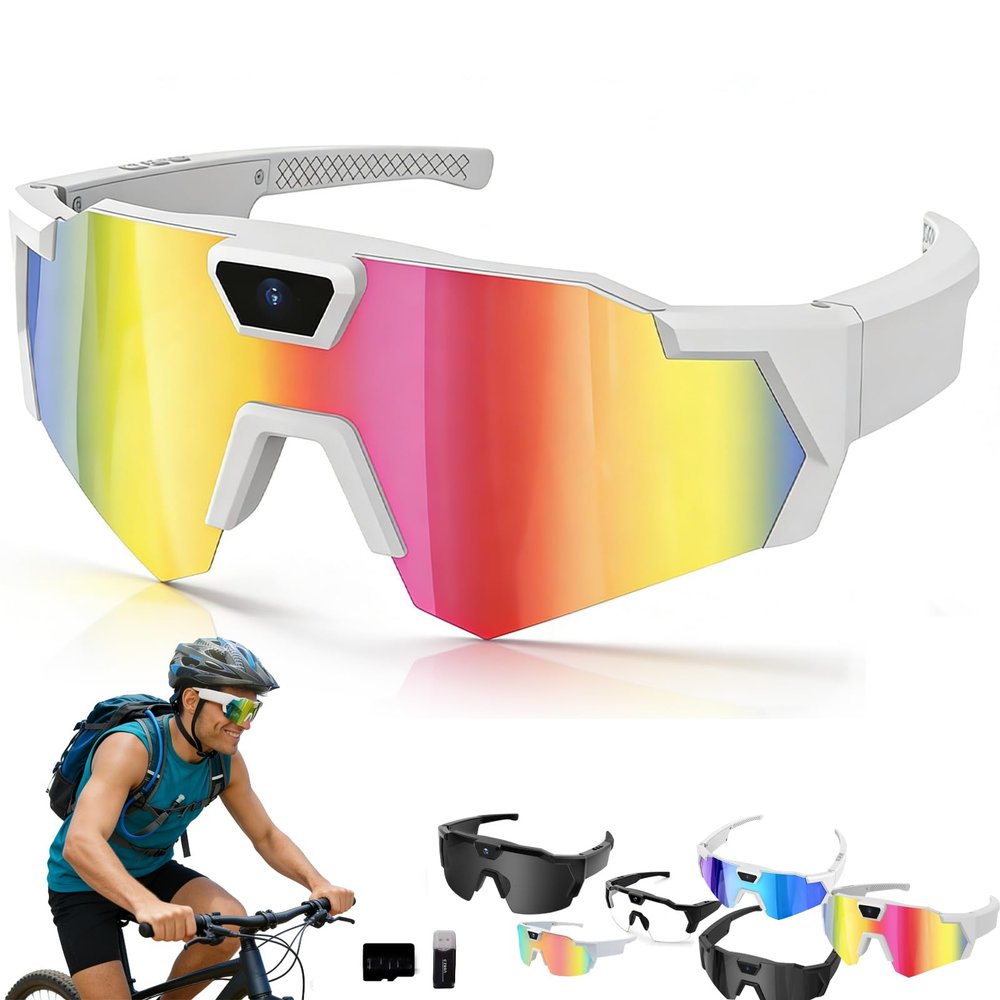 Baseball Glasses with Camera, Sunglasses with Camera, 32/64/128g POV Glasses Cameras 4k, Smart Sunglasses with Cameras for Man Women (A,with 32gb Card)