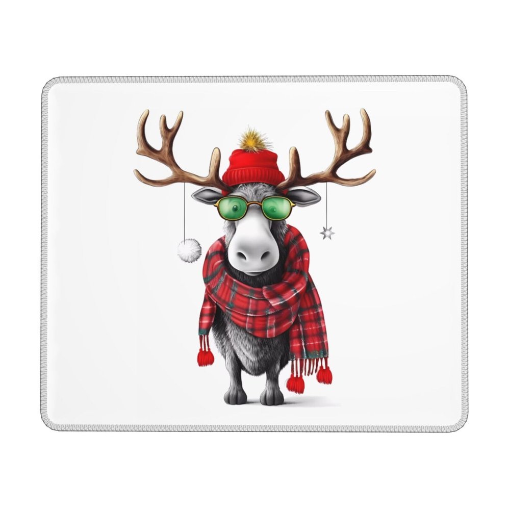 (Funny Christmas Moose) Multi-Size Horizontal Locked-Edge Mouse Pad Thick Non-Slip Durable for Office Gaming Study Desktop Laptop Personal Computer - 7 X 8.6 in