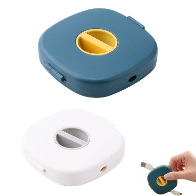 2 in 1 Cable Winder with Phone Stand, for Charging Cable Case Earphones USB Wires, with Phone Stand Rotate, Durable Cable Organizer and Charging Stand (White+Blue)