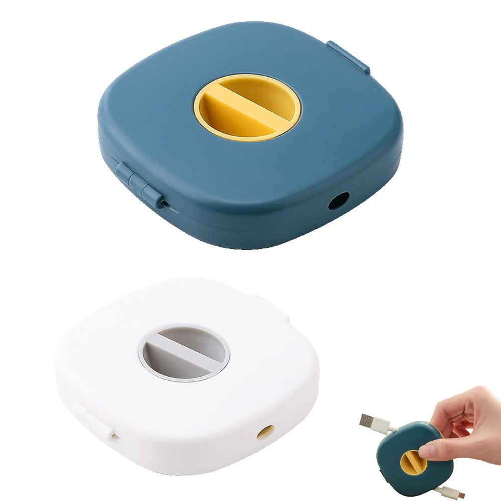 2 in 1 Cable Winder with Phone Stand, for Charging Cable Case Earphones USB Wires, with Phone Stand Rotate, Durable Cable Organizer and Charging Stand (White+Blue)