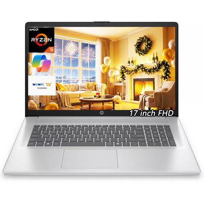 HP 17.3" FHD Business Laptop, AMD Ryzen 7430U(6 cores, 4.3GHz), AMD Radeon Graphics, 8GB RAM, 256GB SSD, AI Copilot Key, USB Type-C, Wi-Fi 6, Windows 11 Home, WOWPC USB, no Mouse