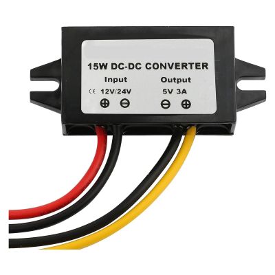 DC-DC Converter 12V/24V to 5V 3A 15W Step-Down Buck Voltage Regulator Waterproof IP68 USB-A Type-C Dual USB Open-Wire Car Power Adapter Module(Open Wire)