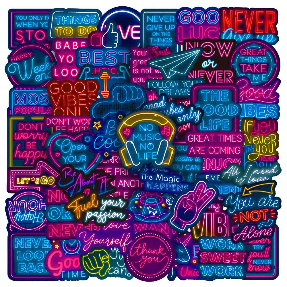 50Pcs Neon Motivational Inspirational Stickers Vinyl Waterproof Positive Affirmation Sticker Packs,Teacher Classroom Prizes for Reward,for Water Bottles,Laptop,Journal,Guitar,Phone etc(Neon LiZhi)