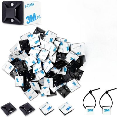 100 PCS 3/4" Self Adhesive Cable Zip Tie Mounts, Zip Tie Anchors, Wire Cable Management Clips Holders, Zip Tie Mounting Squares, Zip Tie Adhesive Mounts