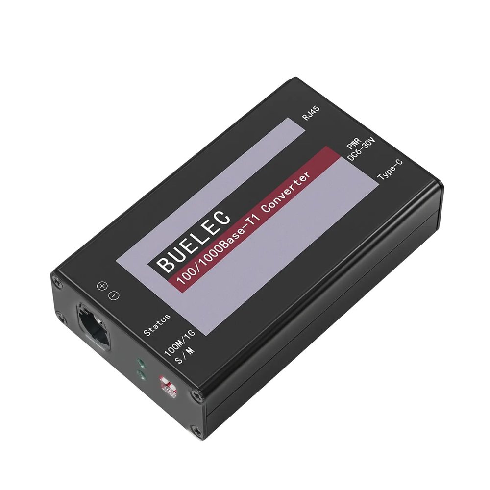 BUELEC 100/1000Base-T1-TX-HMTD Automotive Ethernet Media Converter - 100/1000BASE-T1 to TX Adapter, Marvell 88Q2112 & Realtek RTL8211FI Phy, HMTD Connector, Industrial Grade Type-C/DC Power