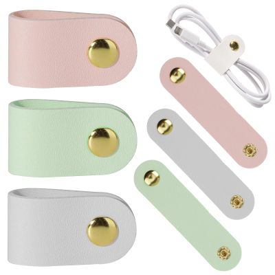 6 Pack PU Leather Cord Organizer, Reusable Cable Straps Clips Leather Cord Ties for Electrical Cords Charging Power Cords Travel Organizer Earphone USB Holder Snap Closure Cable Management Clips