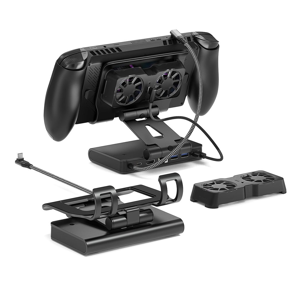 Detachable Magnetic Dual Cooling Fan Dock & Stand for ROG Xbox Ally X/Ally X/Ally/Switch2/Steam Deck/Legion Go/Go S/MSI Claw, USB A Gaming Hub, HDMI 4K, PD100 Charging