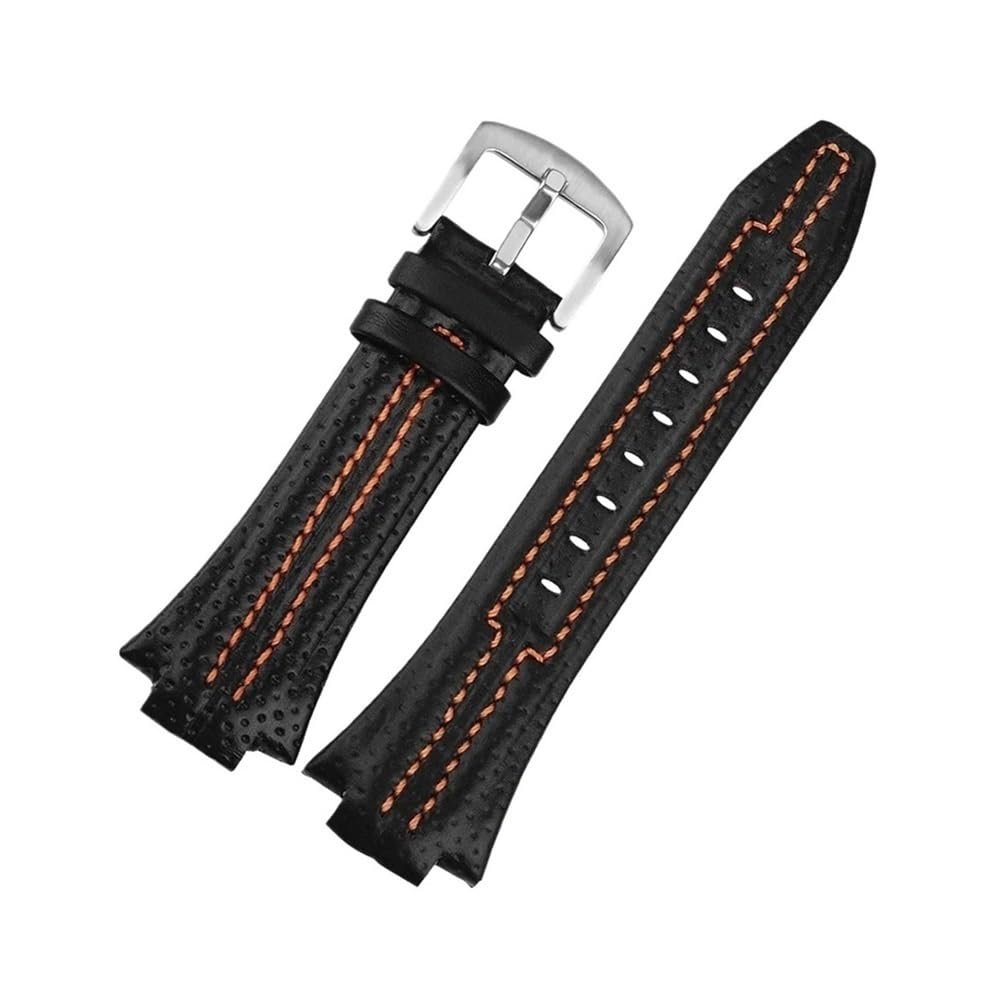15X27MM Waterproof Sport Genuine Leather Watchband fit for Seiko sportura SNL029P2/SNL021P1/SNA595P2/SNL017P1(BlackOrange-Silver)