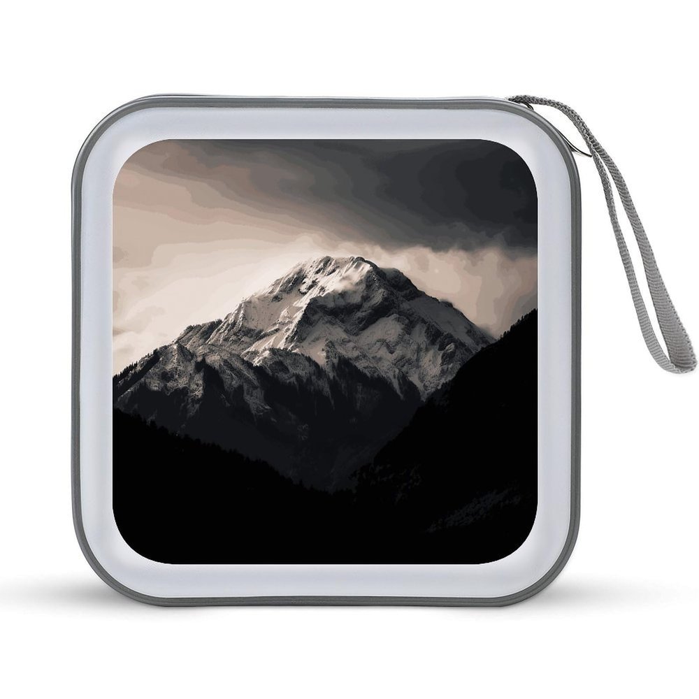 FekiLoot White Black Mountain Under The Sky CD Case 40 Capacity DVD Case Holder Hard Plastic DVD Disc Storage Binder for Car Portable Zipper Disc Storage Organizer Wallet Bag for Home Travel