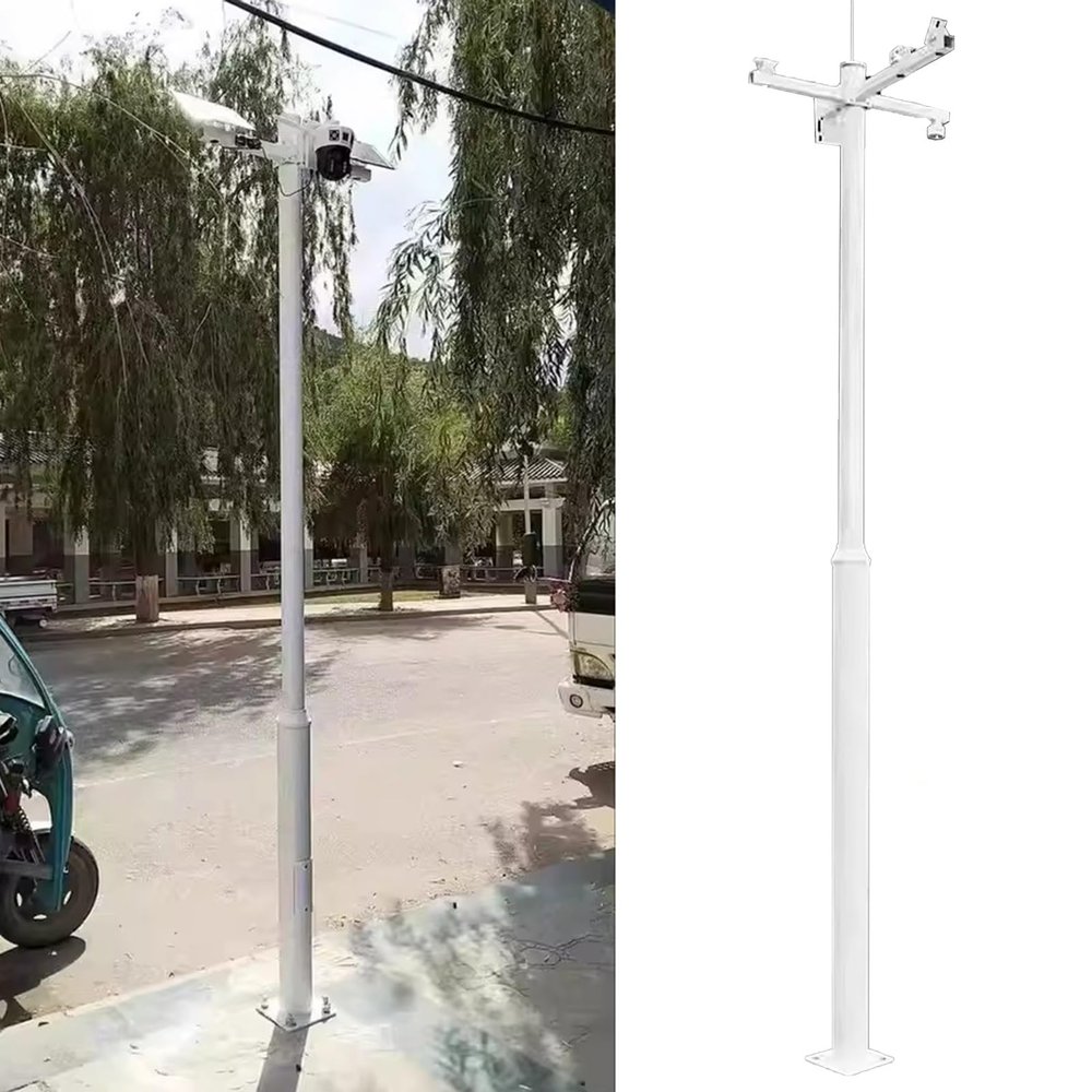 All-Weather Surveillance Security Camera Pole with Stake, Sections Security Camera Pole Outdoor, CCTV Security Camera Post and 4 Brackets(2.5m (8.2ft))