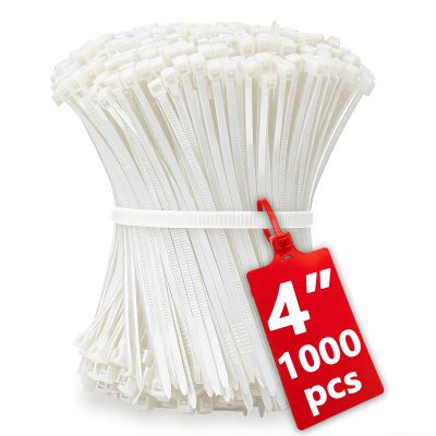 1000pcs Small White Zip Ties 4 Inch, Mini Cable Ties Tiny Zipties 4 In Micro Self Locking Plastic Clear Tie Wraps Thin Wire Ties for Cable Management