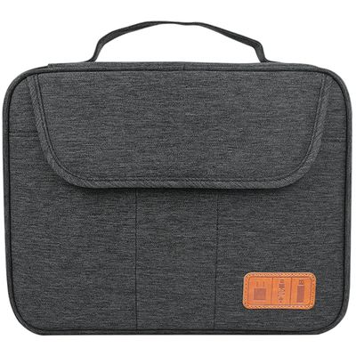 ASAKKURA Double Cord Organizer Case Large Travel Electronics Storage Pouch with Handle Polyester Cable Organizer Bag for Chargers Cords Accessories Black