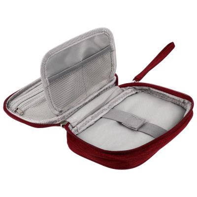 COOLHIYA Mini Multifunctional Electronics Storage Bag with Mesh Pocket Water-resistant Organizer Pouch for Earphones USB Drives and Charging Cables Compact Travel Case in Wine Red