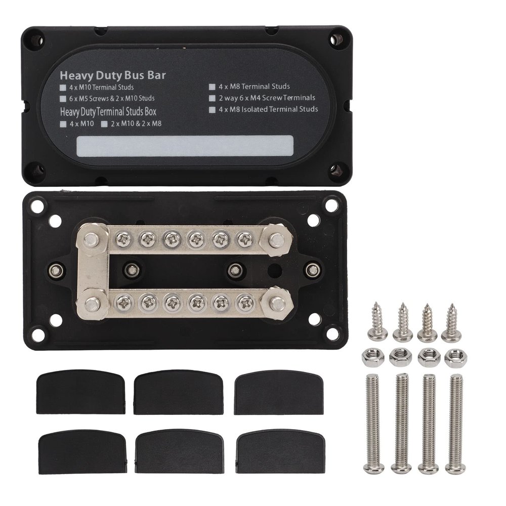 Juqrelith Power Distribution Block with 4 Post 100A Dual, Heavy Duty 12-48V Car Truck RV Boat - Modular Box Design, Removable, Convenient Wiring