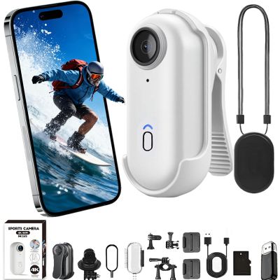 4K Mini Body Camera,Wearable Action Body Cam, Thumb Hands Free Waterproof Recording Wearable Cameras - POV Worn Portable Personal Camcorder - for Work Travel Pet Walk Swim (White 1080p,128g)