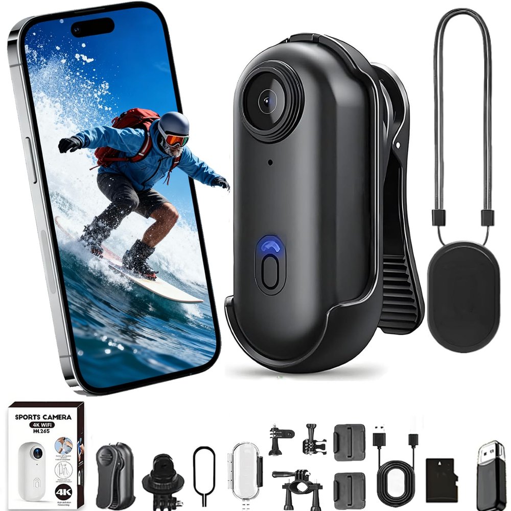 4K Mini Body Camera,Wearable Action Body Cam, Thumb Hands Free Waterproof Recording Wearable Cameras - POV Worn Portable Personal Camcorder - for Work Travel Pet Walk Swim (Black 1080p,64g)