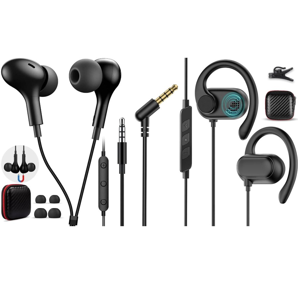 2 Pack in-Ear Open Ear Headphone 3.5mm Earbuds for Chormebook Laptop Computer, Over Ear Buds for Samsung A15 A14 Moto G Stylus, 3.5 MM Jack Desktop PC Headset,Travel Airplane Wired Earphone with Mic