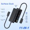 Surface Docking Station, 11-in-1 Surface Dock Dual Displays HDMI 4K@60HZ+VGA, Surface Pro Docking Station with Power Supply for Surface Pro 11/10/9/8/X/7/6/5/4/3, Book, Laptop, Go Dock view 2