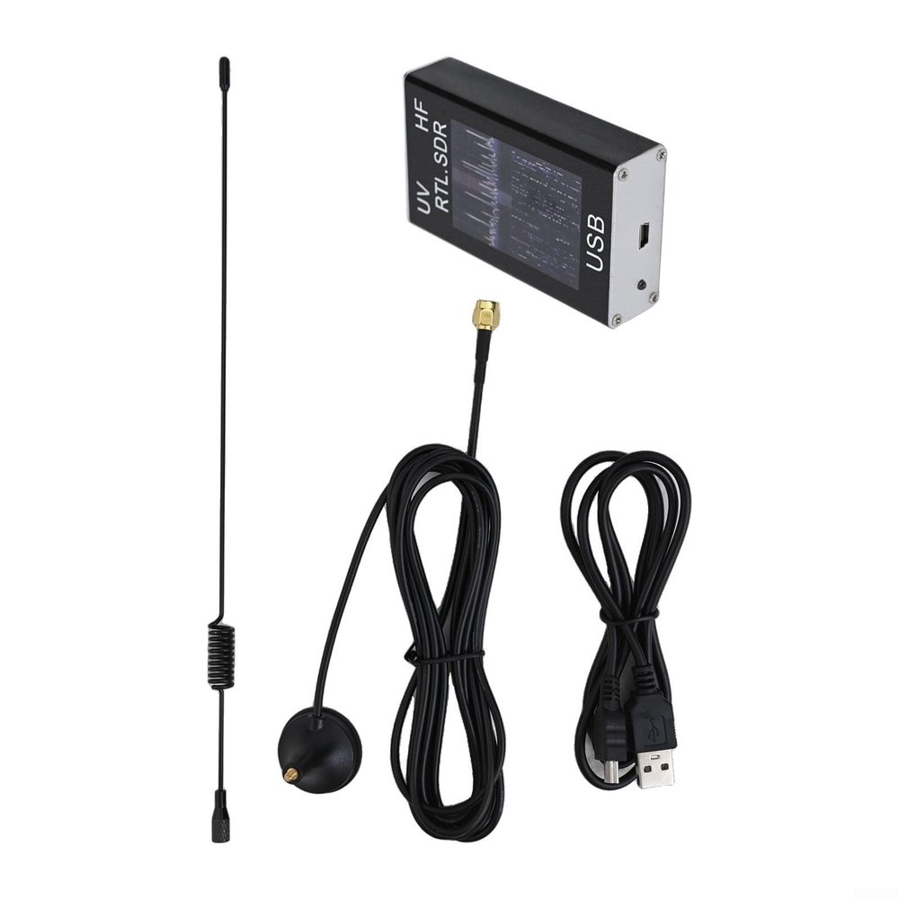 100KHz-1.7GHz USB Tuner Receiver for RTL2832U R820T2 Chipset, Aluminum Shell, Supports HF VHF UHF Bands, AM NFM FM USB LSB CW Modes, Includes Whip Antenna and Cable