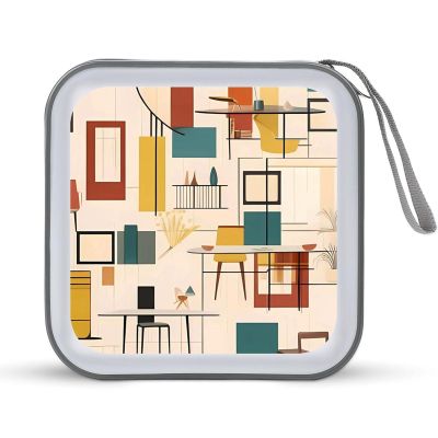 RLDOBOFE Mid Century Modern CD Case Holder Hard Plastic DVD Disc Storage Case Holder DVDs Wallet Holders with Zipper Disc Cases Storage Binder CD/DVD Case Wallet for Car Home Office Travel