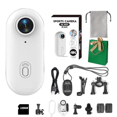 DianSCJ 128gb 4K Thumb Action Camera, HD Action Camera, Motorcycle Camera with Audio and Video Recording, Waterproof Sports Cameras for Running Cycling Swimming Hiking Travel (4K,White)