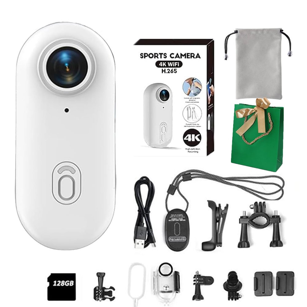 DianSCJ 128gb 4K Thumb Action Camera, HD Action Camera, Motorcycle Camera with Audio and Video Recording, Waterproof Sports Cameras for Running Cycling Swimming Hiking Travel (4K,White)