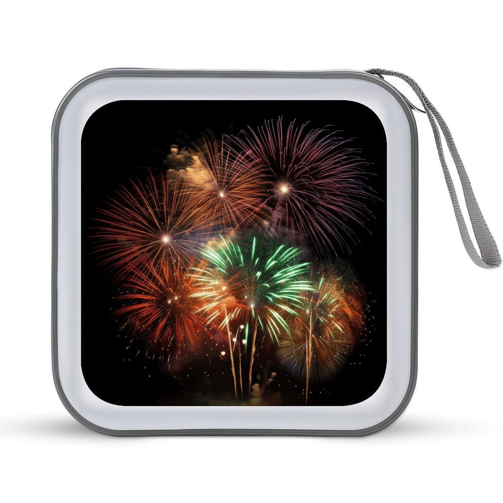 RLDOBOFE Splendid Fireworks CD Case Holder Hard Plastic DVD Disc Storage Case Holder DVDs Wallet Holders with Zipper Disc Cases Storage Binder CD/DVD Case Wallet for Car Home Office Travel