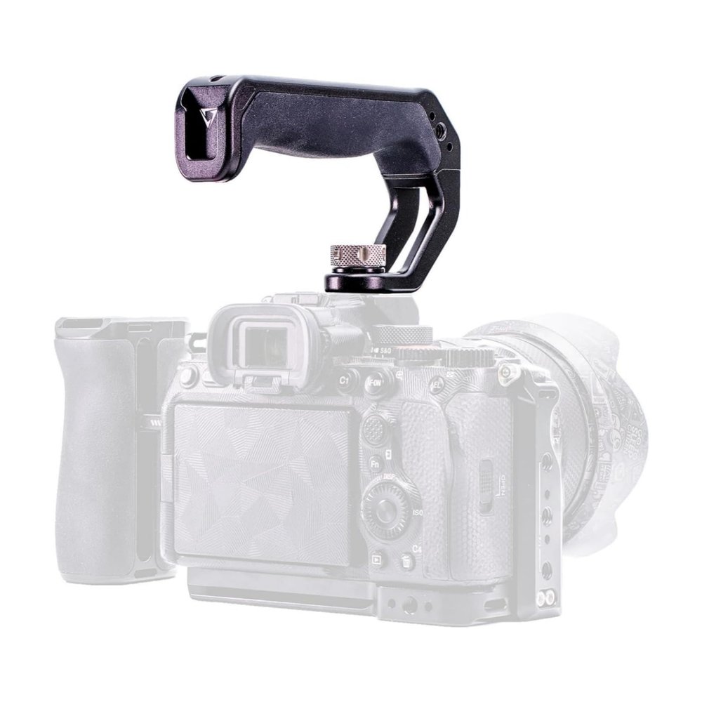 Camera Hand Grip & Top Handle with 3 Cold Shoes, Universal Ergonomic Silicone Handle for NATO Rail & 1/4" Camera Cage - Lightweight Aluminum Construction for Professional Filmmaking (Top Handle)