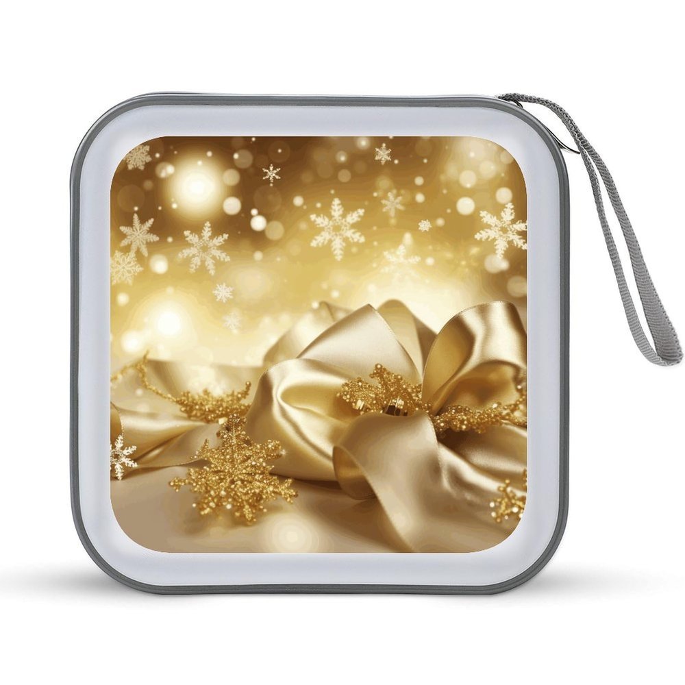 RLDOBOFE Gold Silk Christmas CD Case Holder Hard Plastic DVD Disc Storage Case Holder DVDs Wallet Holders with Zipper Disc Cases Storage Binder CD/DVD Case Wallet for Car Home Office Travel