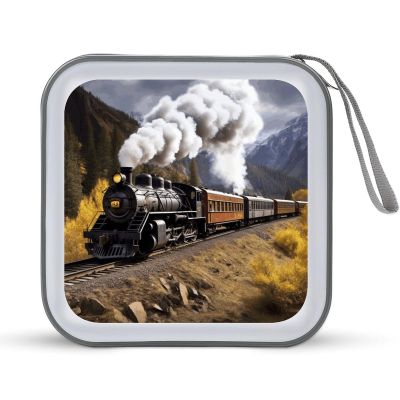 RLDOBOFE Steam Locomotive Train CD Case Holder Hard Plastic DVD Disc Storage Case Holder DVDs Wallet Holders with Zipper Disc Cases Storage Binder CD/DVD Case Wallet for Car Home Office Travel