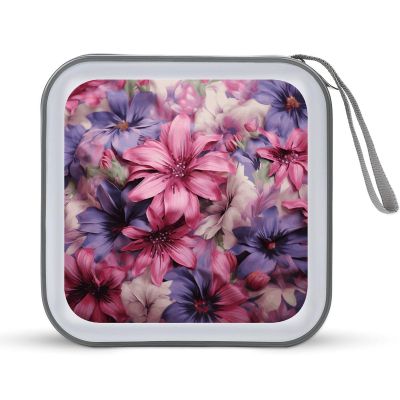 BTCOWZRV Purple And Pink Flowers CD Case 40 Capacity Hard Plastic DVD Case Portable Zipper CD Cases Holder Large Storage Disc Wallet Bag DVD Disc Cases Storage Binder Home Travel