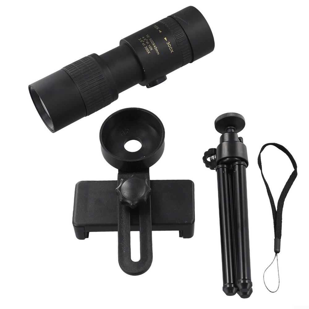 10-300X Zoom Monocular for Camping and Outdoor, HD Handheld Telescope with Phone Adapter and Tripod, Low Light for Night Vision, Portable and (suit)
