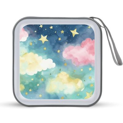 BTCOWZRV Stars Watercolor Sky CD Case 40 Capacity Hard Plastic DVD Case Portable Zipper CD Cases Holder Large Storage Disc Wallet Bag DVD Disc Cases Storage Binder Home Travel