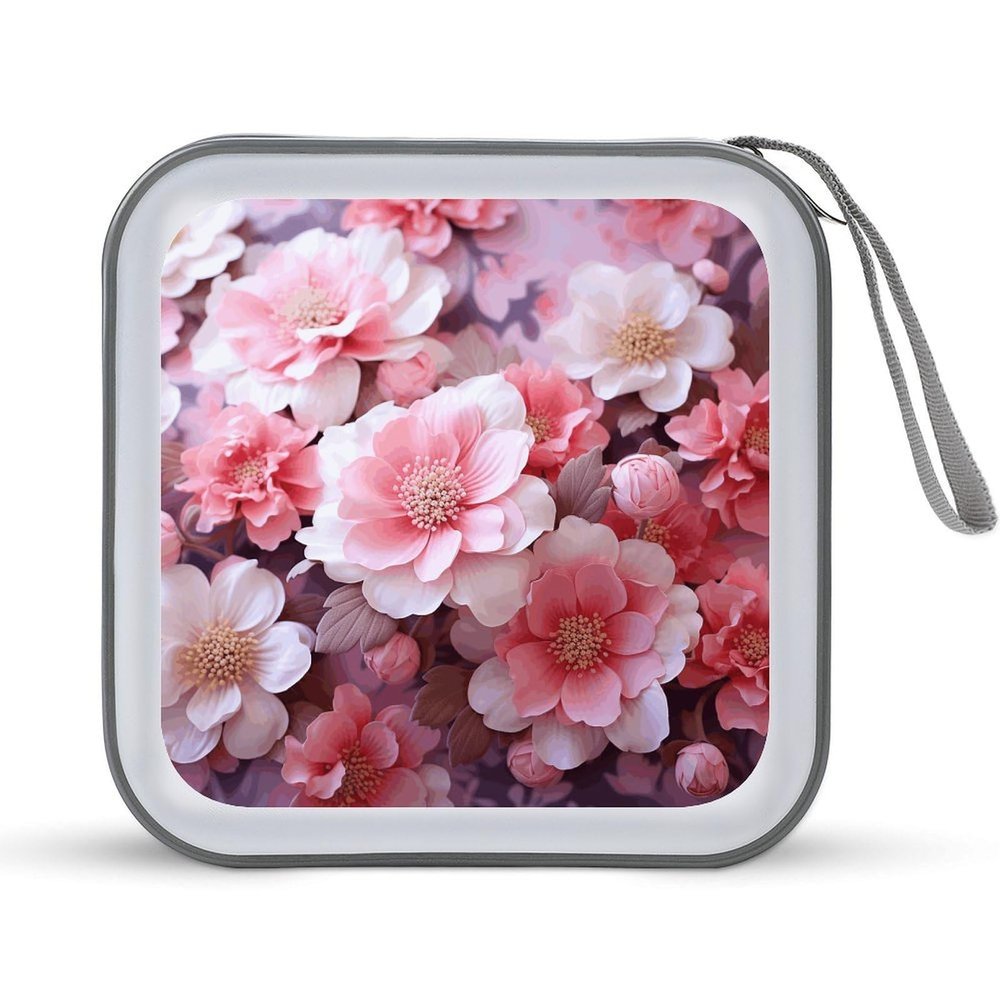 BTCOWZRV Pink Floral CD Case 40 Capacity Hard Plastic DVD Case Portable Zipper CD Cases Holder Large Storage Disc Wallet Bag DVD Disc Cases Storage Binder Home Travel