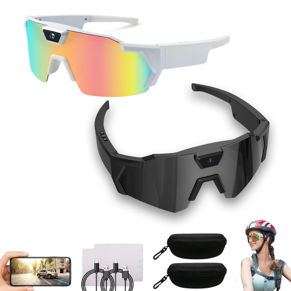 DianSCJ Baseball Glasses with Camera Youth, 4k HD Pov Sports Glasses with Camera, Smart Recording Camera Glasse (2pcs-b)