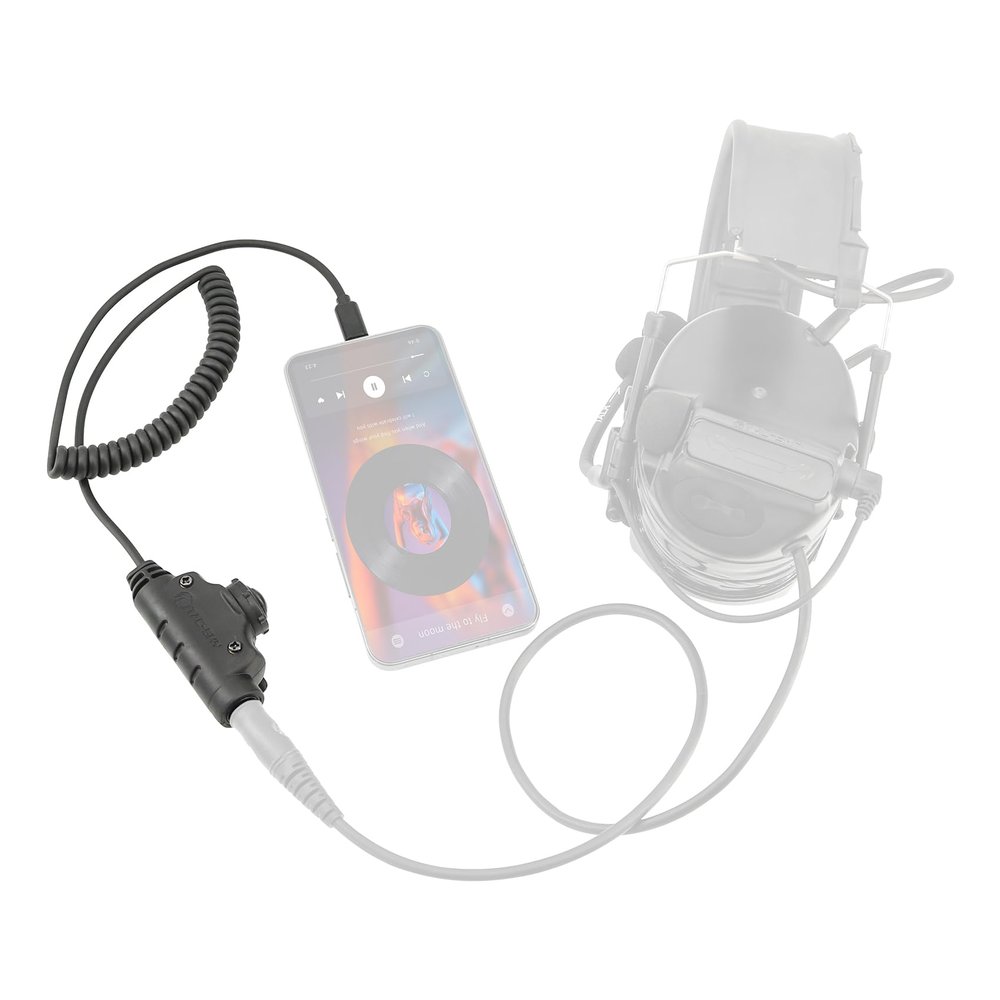 U94 V2 PTT Adapter for Tepy-C Plug Tactical Headset Accessory Compatible with iPhone 17 16 15/ Samsung Galaxy S8 S9 S10 S20 Plus Plug Phones (C0034BK-CIT)
