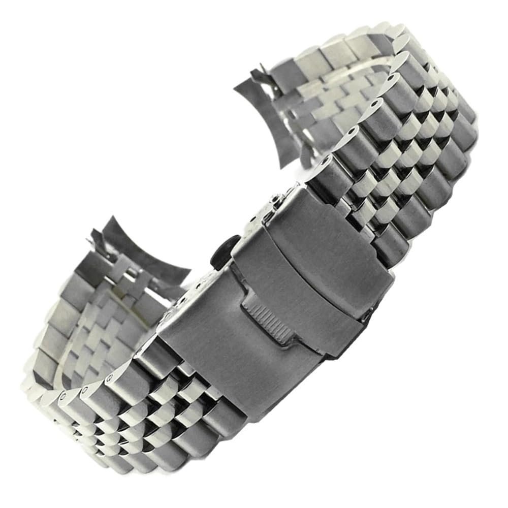20/22mm Solid Stainless Steel Curved End Watch Strap Fit for Seiko SKX007/SKX009/SKX011(WZ-silver,22mm with logo)