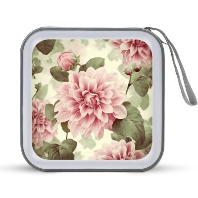 BTCOWZRV Beautiful Vintage Pink Flower CD Case 40 Capacity Hard Plastic DVD Case Portable Zipper CD Cases Holder Large Storage Disc Wallet Bag DVD Disc Cases Storage Binder Home Travel
