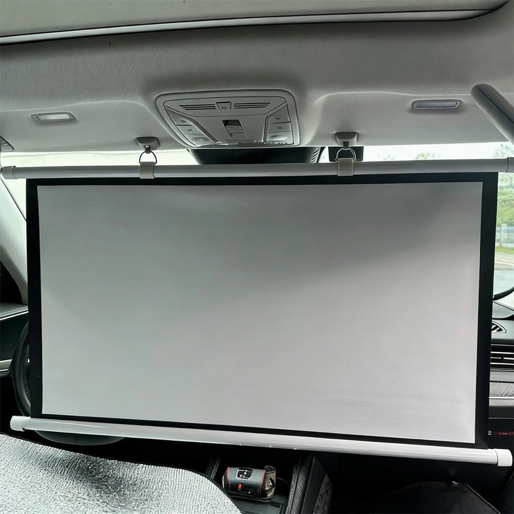 ENGTICUENU Projector Screen 30" 40" Portable Projector Screen for Car, Manual Pull Down Roll Up Mini Movie Screen, 16:9, 4K HD Projection Screen for Fitting Car, Travel, Camping(40in)