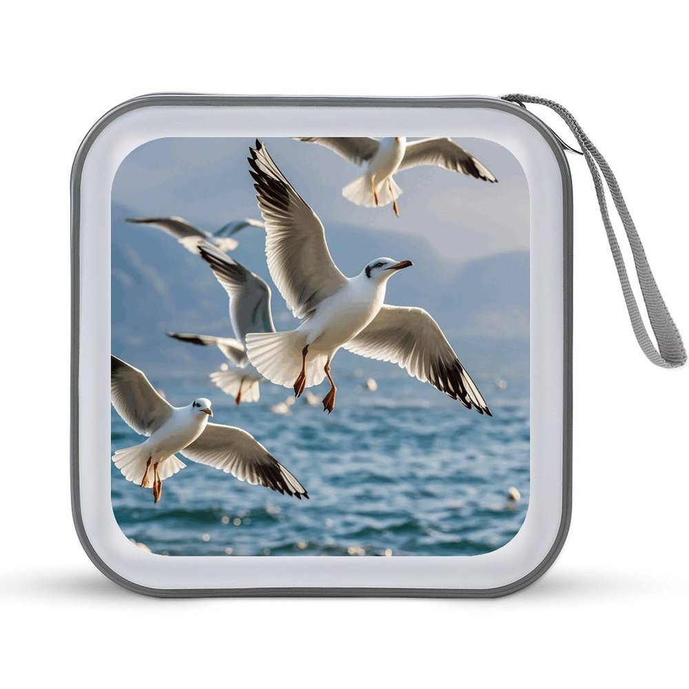BTCOWZRV Seagulls in Flight CD Case 40 Capacity Hard Plastic DVD Case Portable Zipper CD Cases Holder Large Storage Disc Wallet Bag DVD Disc Cases Storage Binder Home Travel
