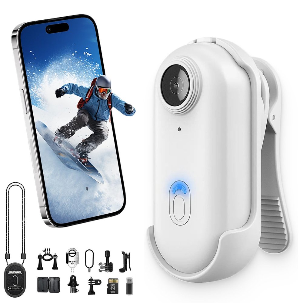 POV 4K Pro Action Camera, 128GB 4k Wearable Body Cam, 170 Wide-Angle, Waterproof, Night Vision, Hands-Free Recording for Skiing, Cycling, Hiking, Vlogging & Outdoor Adventures (White)