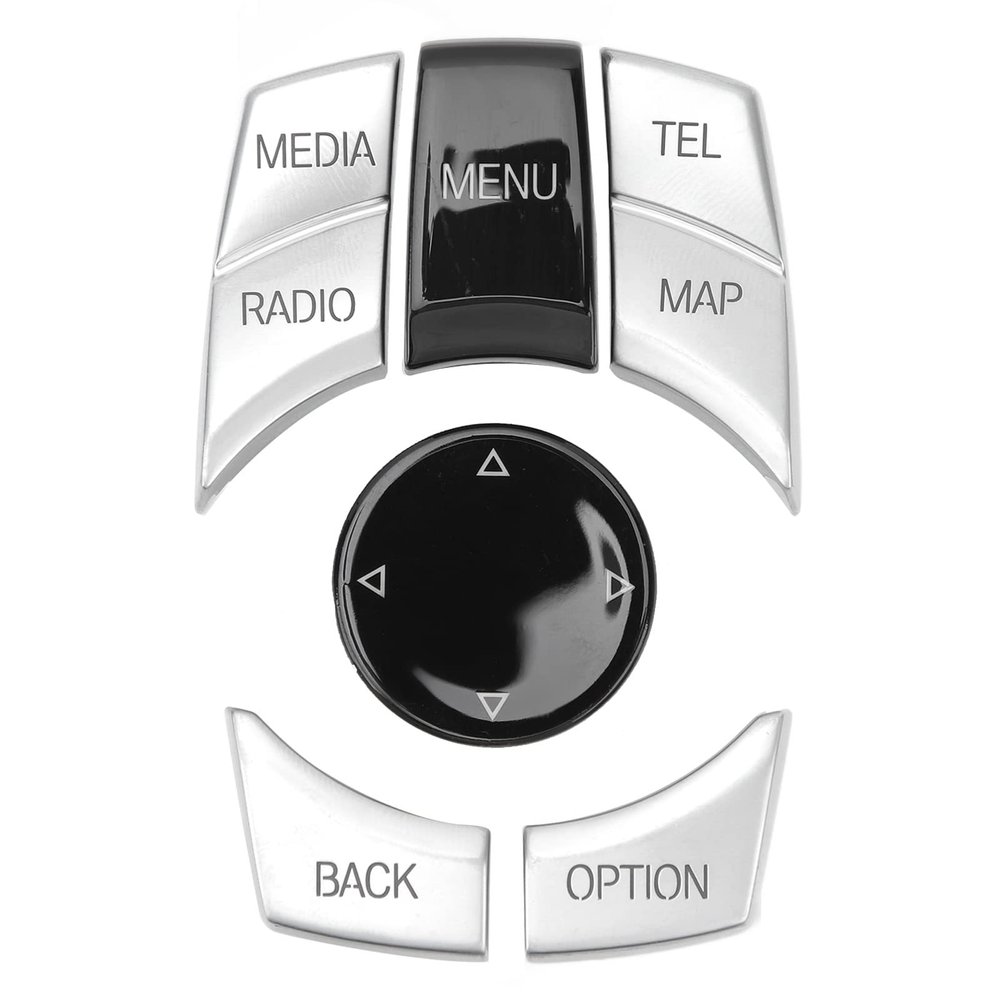 Central Console Multimedia Button Kit Multi Media Control Key Cover Replacement for E Series E84 E70 E71 E72 E81 E82 Chassis Matte Black (Electroplated Silver)