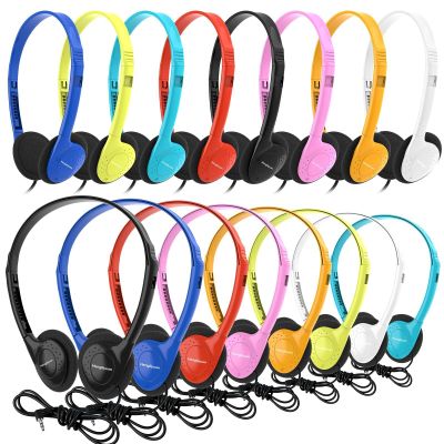 Hengliyuan 100 Pack Classroom Headphones Bulk for Kids Schools,Wholesale Wired On Ear Class Set Headphones for Students Children Teens and More,Individually Bagged(HLY002,8 Colors)