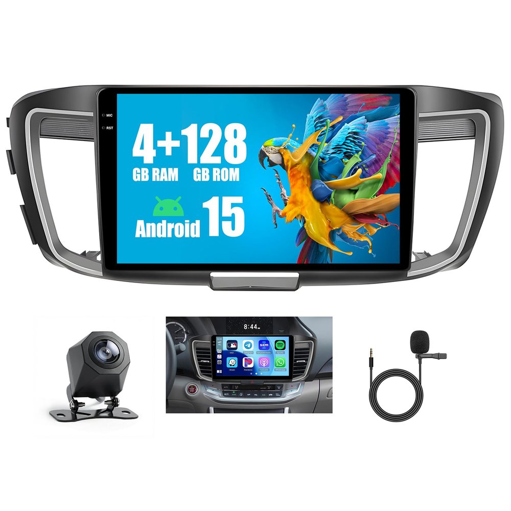 4+128G Radio for Honda Accord 9th 2.0L (Manual A/C) 2014-2016, 10.1" Touch Screen Radio Kit with Wireless CarPlay/Android Auto, 5GHz WiFi, Bluetooth 5.0, EQ, GPS Navigation, 1280 * 720, Backup Camera