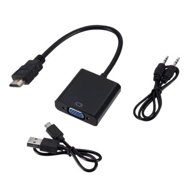 1080P HDMI to VGA Converter HDMI-Compatible Male to VGA Female Adapter with 3.5mm Ja1ck Audio Power Supply Cable for PC