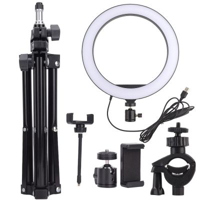 10in LED Ring Light, Dimmable Photography Lamp with USB Port, Foldable Tripod and Phone Clip, 3 Lighting Colors for Live Streaming, Beauty Makeup, YouTube Videos