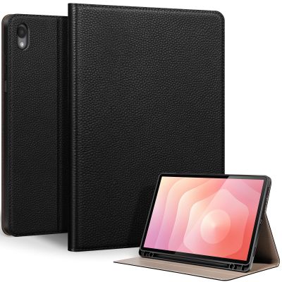 Thryxop Genuine Leather Case for Samsung Galaxy Tab S11 2025 11 inch (SM-X736B/X730) with Pencil Holder | Slim Protective Cover with Adjustable Stand, Auto Wake/Sleep, Premium Leather | Black
