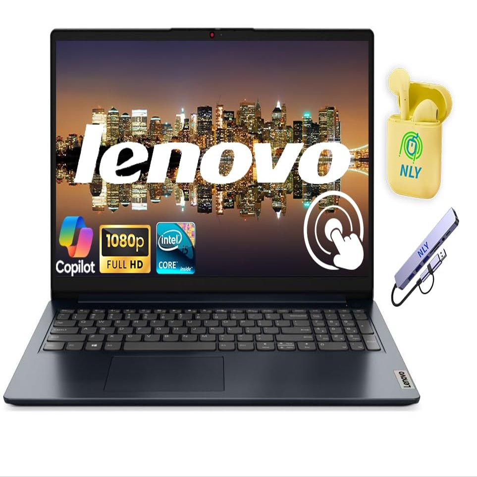 Lenovo IdeaPad Touchscreen Laptop, 15.6" FHD Business Laptop Computer, 10-core Intel i5, 12GB RAM 512GB Storage (256GB SSD+256GB Docking Station Set), Windows 11 with AI Copilot, NLY Earphones, Blue