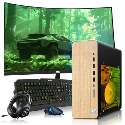 HP Full Light Gaming PC Desktop Computer  AMD Pro A10-9700,RX 550 Graphics,16GB RAM,1TB SSD,32 Inch Curved Monitor,RGB Keyboard with AI Copilot,Mouse,WiFi,RGB Headphone,Windows 11(Renewed)